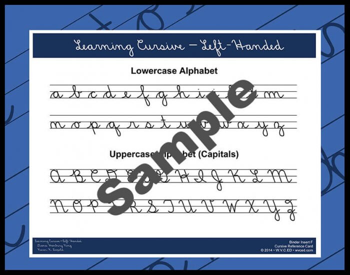 Learning Cursive – Left-Handed Reference Card